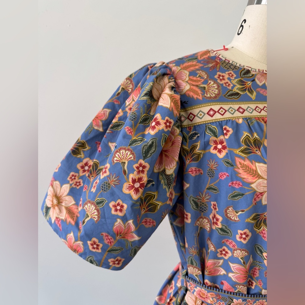 FARM Rio Blue Floral Midi Dress with Pink & Green Accents - Picture 4 of 16